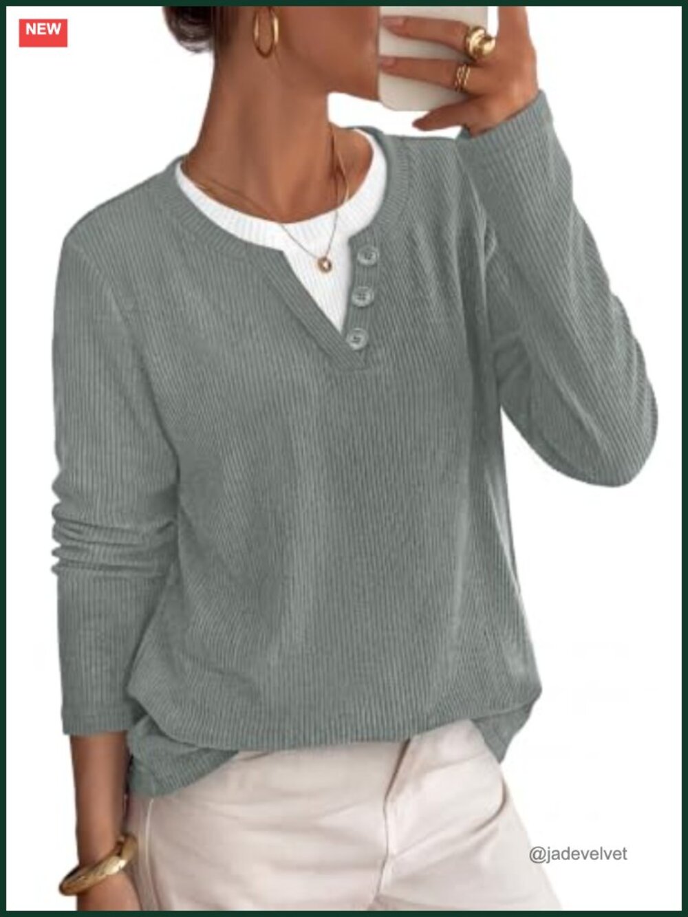 OFEEFAN Women's Henley Neck Tunic Top Long Sleeve Ribbed Knit Color Block Button